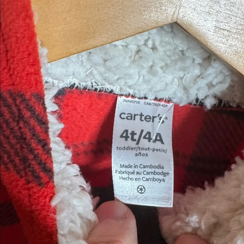 NWOT Carter’s Buffalo Plaid Sherpa-Lined Fleece Henley Pullover Size 4T